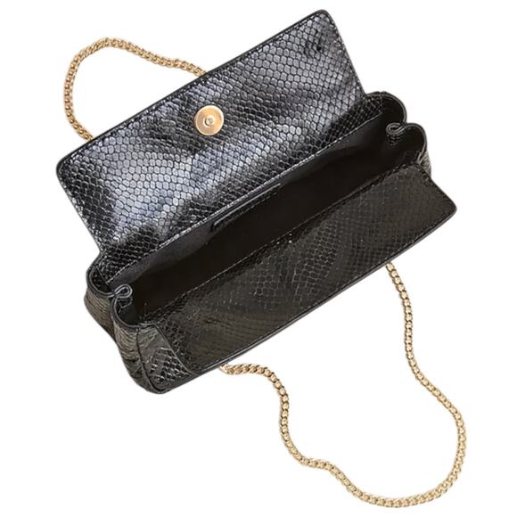 J. Crew Chain Stap Bag Snake Embossed Leather Black Gold Chain - Picture 9 of 14